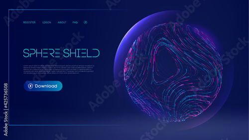 Sphere shield protect in abstract style. Virus protection bubble. Blue abstract antiviral futuristic technology background. 3d blue energy ball barrier illustration.