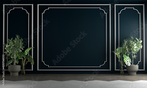 Fototapeta Naklejka Na Ścianę i Meble -  Modern cozy mock ups interior decor of empty living room and blue wall pattern background, 3D rendering