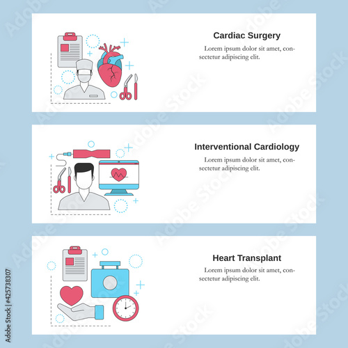 Cardiac surgery, Interventional cardiology, Heart transplant.