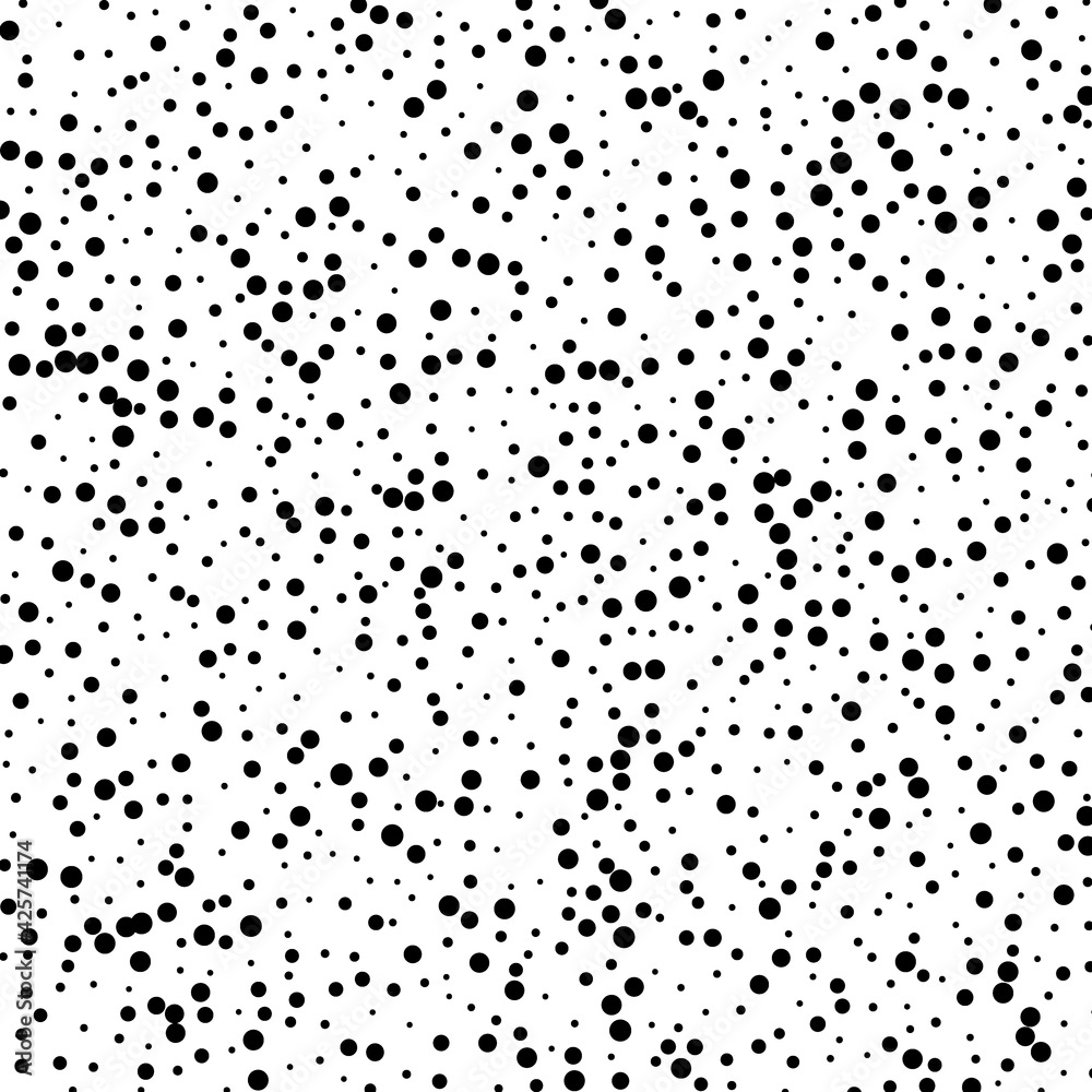 Black dot pattern with different grunge effect rounded spots isolated on white background