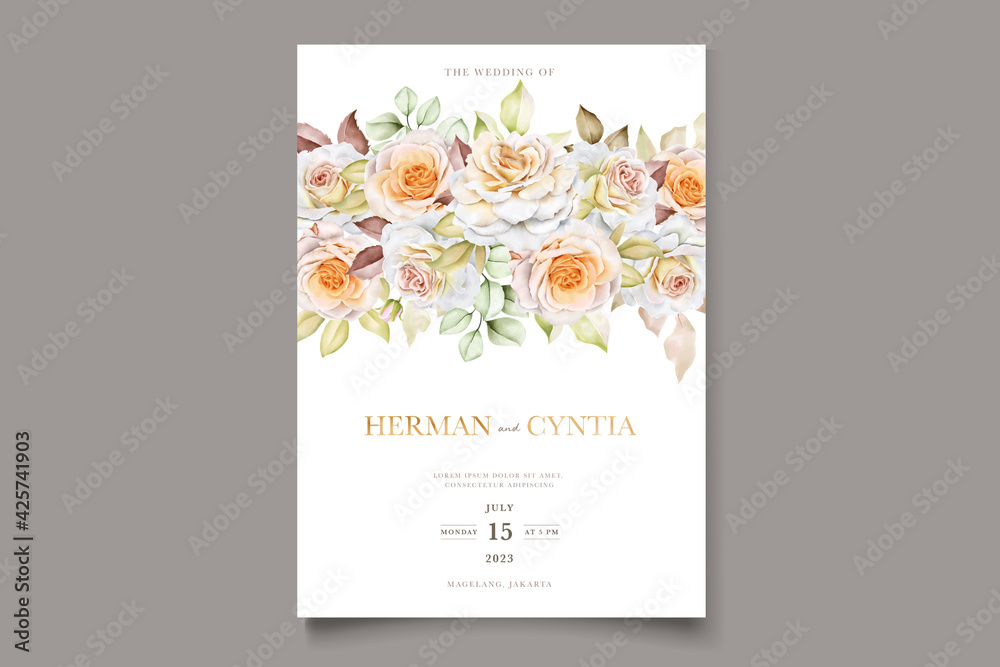 romantic hand drawn floral wedding invitation card set