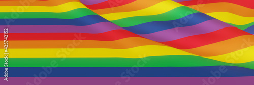 3D rendering. Wavy rainbow flag. LGBTQ color.