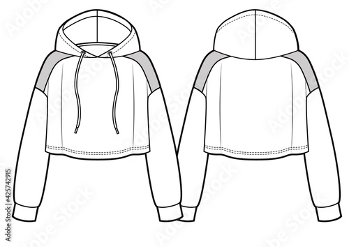 Cropped hoodie sweatshirt fashion flat sketch template