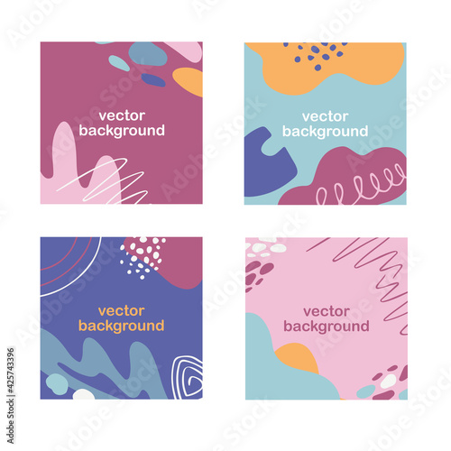 Set of Social media template posts with editable text, abstract colorful shapes, dots and lines. Vector illustration.