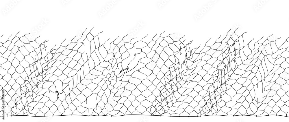 Black fisherman rope net vector seamless texture on white - obrazy, fototapety, plakaty 