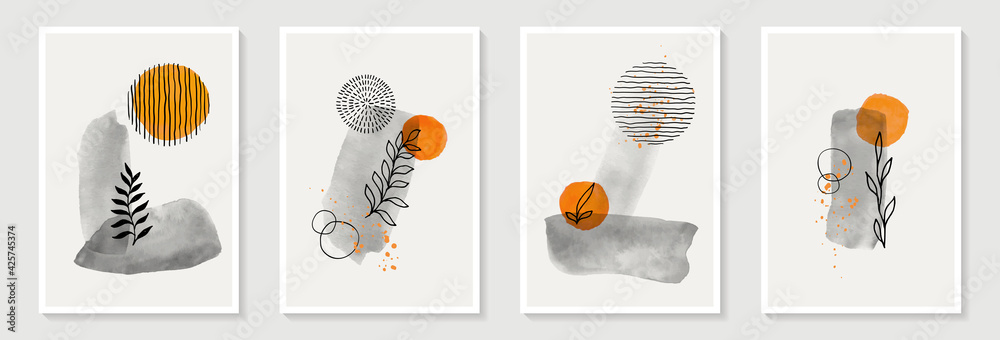 Wunschmotiv: Creative minimalist hand draw Abstract art background. Modern aesthetic illustrations.