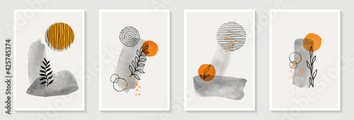 Creative minimalist hand draw Abstract art background. Modern aesthetic illustrations. Bohemian style Collection of contemporary artistic Design for wall decoration, postcard, poster, brochure