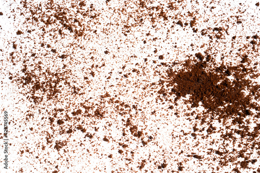 Coffee or chocolate powder Instant coffee, pile of powdered isolated on white background