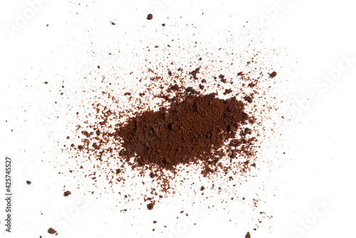 Coffee or chocolate powder Instant coffee, pile of powdered isolated on white background