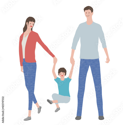 両親と子供のフラットなイラスト