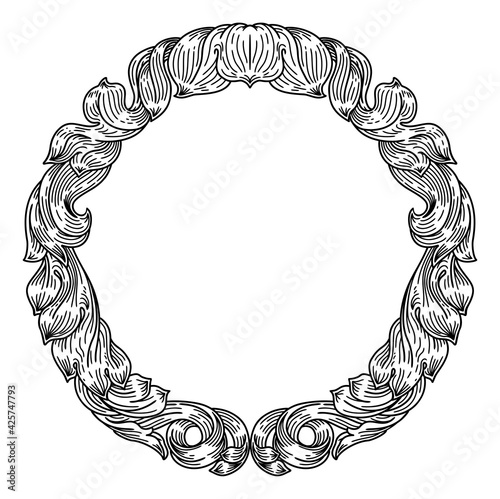 Frame leaf filigree crest floral pattern motif