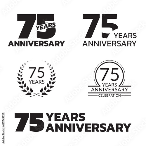 75 years anniversary icon or logo set. 75th birthday celebration badge or label for invitation card, jubilee design. Vector illustration.