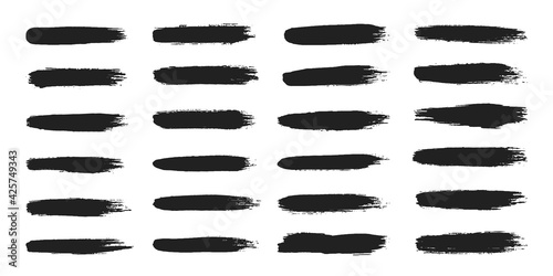 Big collection of hand drawncalligraphy brush strokes black paint texture set vector illustration isolated on white background. Calligraphy brushes high detail abstract elements.