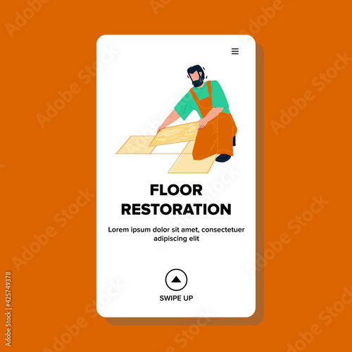 Floor Restoration And Repair Making Worker Vector. Tiler Floor Restoration And Renovation, Laying Ceramic Or Wooden Tiles. Character Handyman Repair Occupation Web Flat Cartoon Illustration