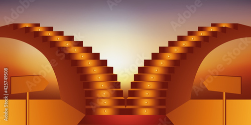 Concept du choix, avec deux escaliers aux directions opposées pour symboliser le dilemme face à l’orientation d’une carrière professionnelle.