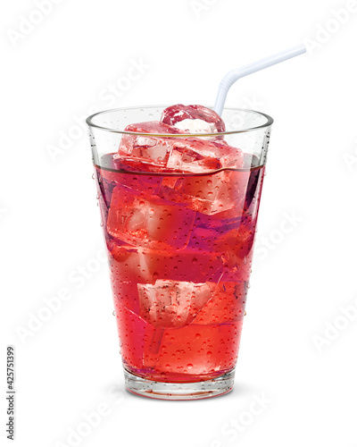 グラス 紫蘇ジュース 飲み物 氷 イラスト リアル ストロー