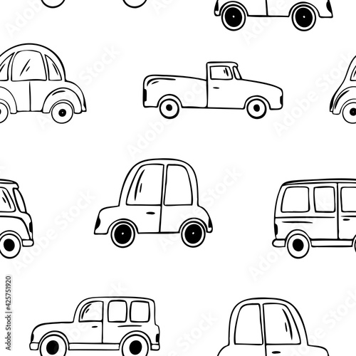 Machine black contour seamless pattern on white background for design vector illustration