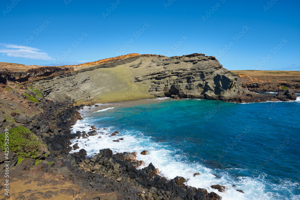 View of the Green Sand Beach in Hawaii.
