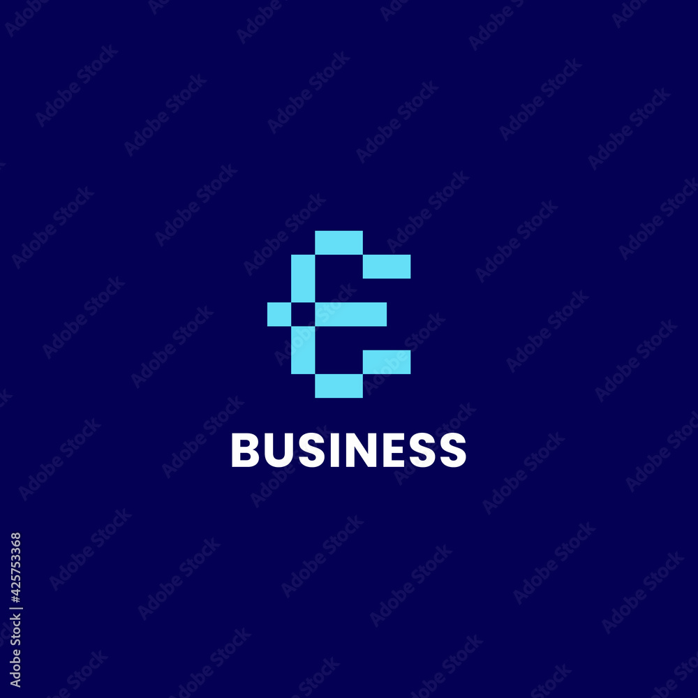 Obraz premium Simple and minimalis bright blue pixel letter E monogram initial logo