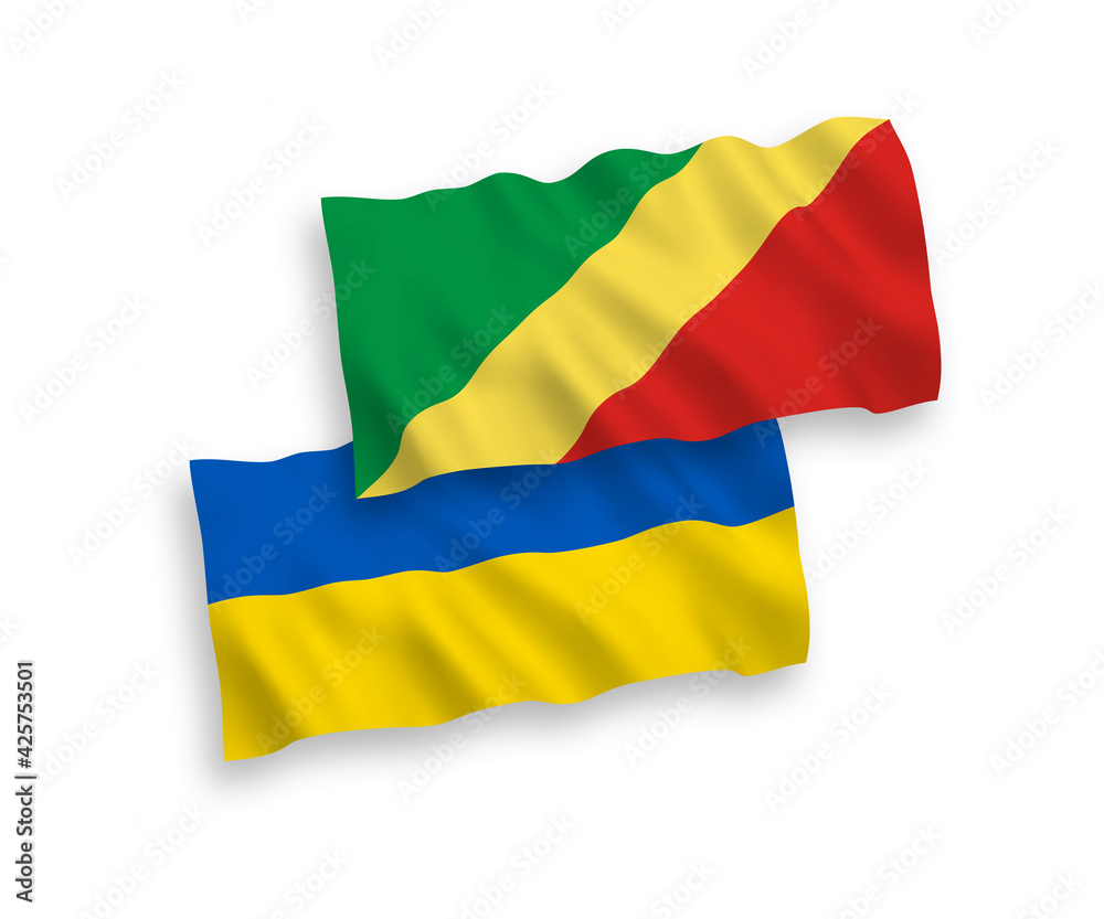 Obraz premium Flags of Republic of the Congo and Ukraine on a white background
