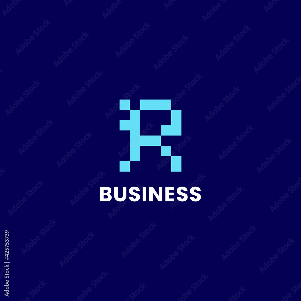Simple and minimalis bright blue pixel letter R monogram initial logo Simple and minimalis bright blue pixel letter R monogram initial logo