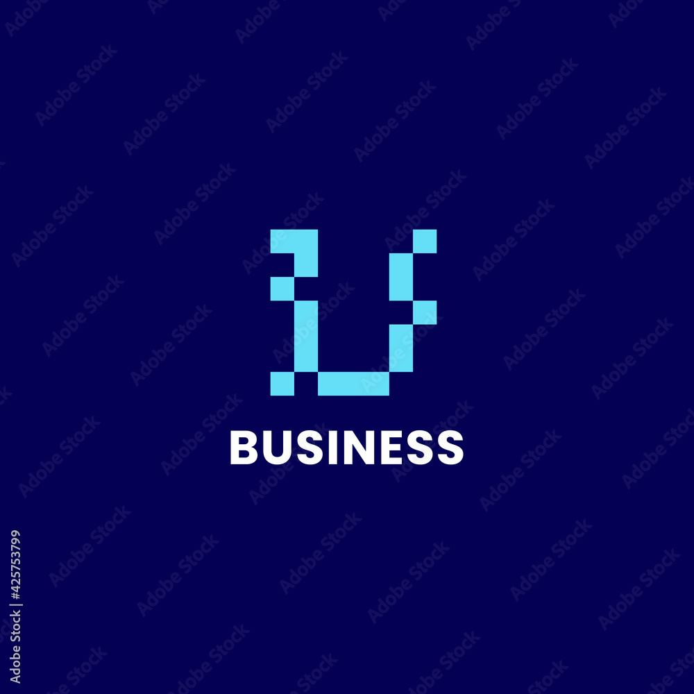 Simple and minimalis bright blue pixel letter U monogram initial logo Simple and minimalis bright blue pixel letter U monogram initial logo