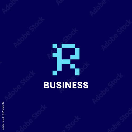 Simple and minimalis bright blue pixel letter R monogram initial logo