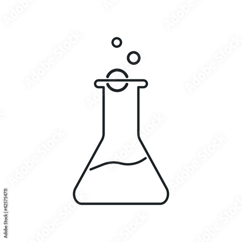 Black erlenmeyer flasks line icon, simple scientific lab ware flat design