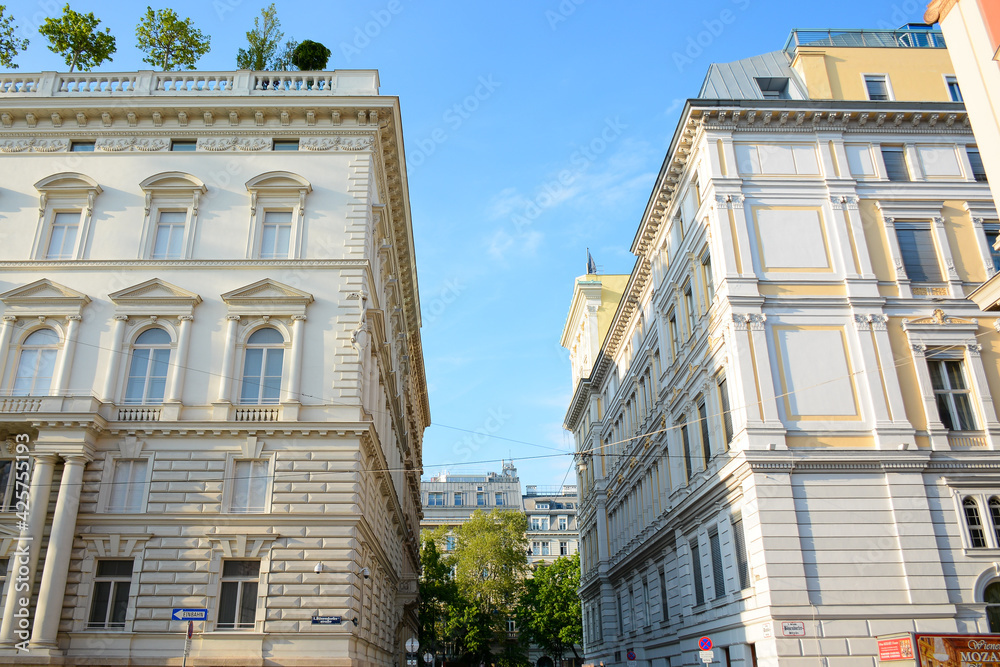 Vienna, Austria - July 25, 2019: Beautiful architecture in Old Town, Innere Stadt district