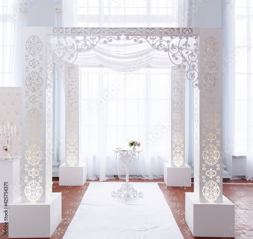 Carved wedding hupah with beautiful patterns photo