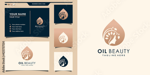 Beauty logo with face woman and water drop concept. Logo can be used for beauty salon, skin care, cosmetic,spa. Logo template and business card design. Premium Vector