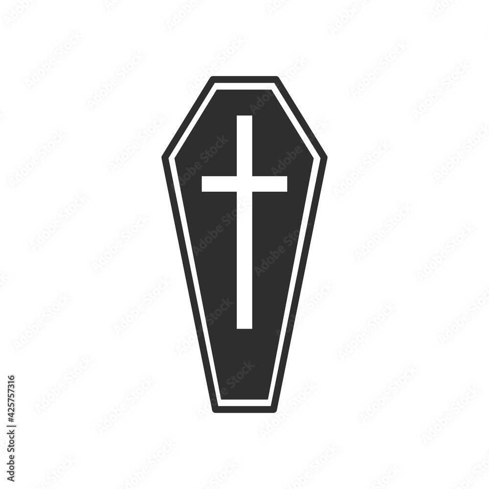Coffin icon simple silhouette flat style illustration on white background Coffin icon simple silhouette flat style illustration on white background