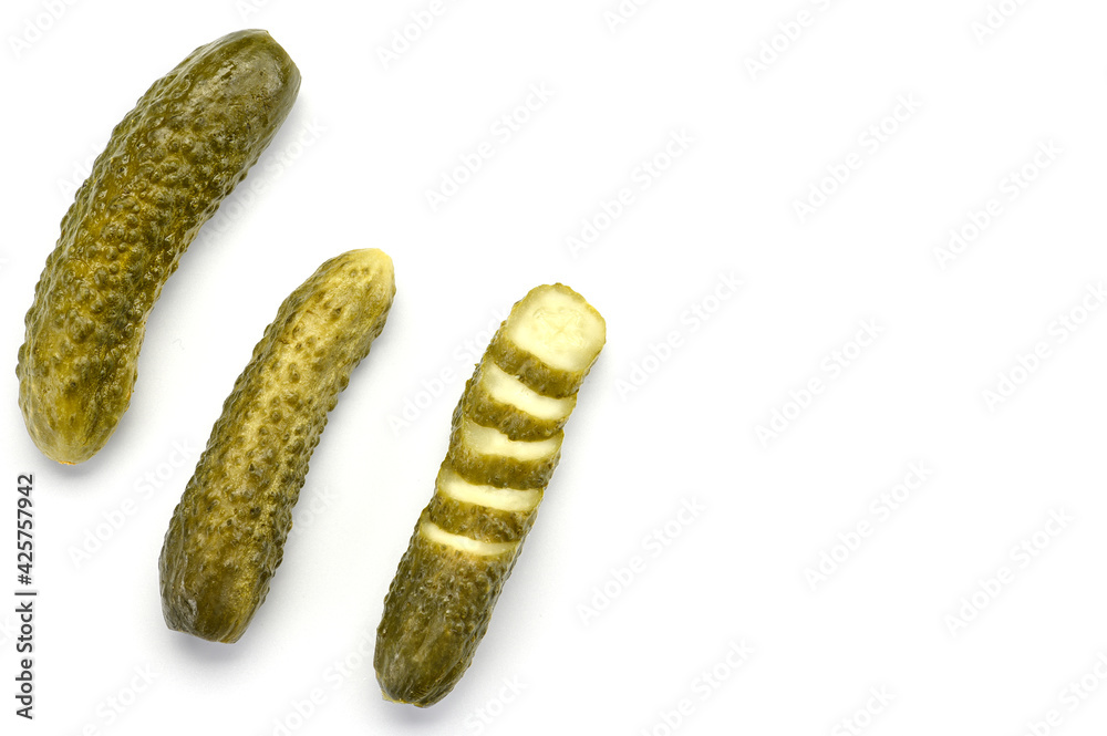 . group of fresh pickled cucumbers isolated on white background. Home canning . group of fresh pickled cucumbers isolated on white background. Home canning