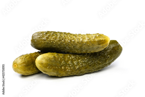 Fresh pickled or fermented cucumbers isolated on white background. Home preservation