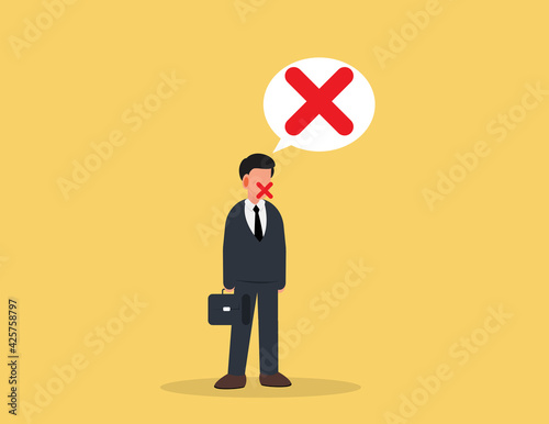 Businessman  with red cross checkmark. Bad idea, wrong decision. incorrect choice concept.
