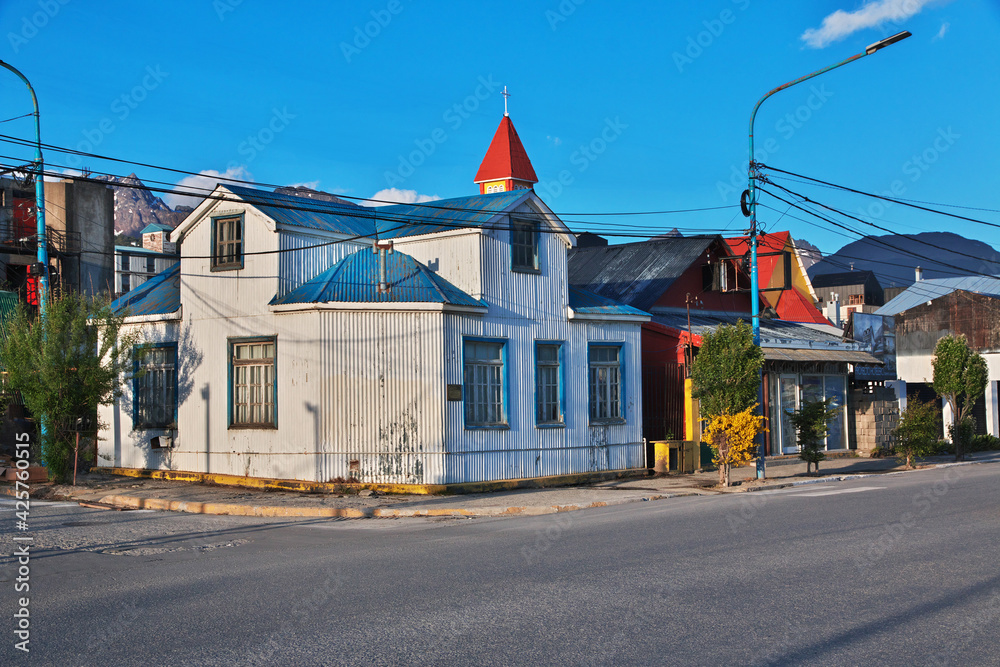 The vintage building in Ushuaia city on Tierra del Fuego, Argentina