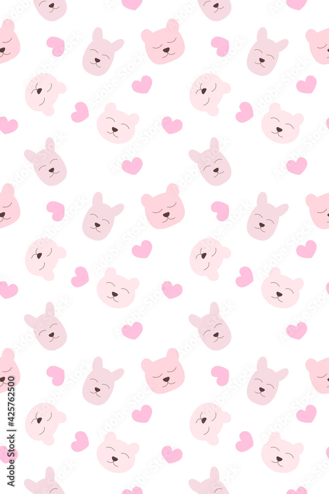 Bear seamless pattern. Delicate patterned lustration of a bear's head. Seamless pattern for wrapping paper Bear seamless pattern. Delicate patterned lustration of a bear's head. Seamless pattern for wrapping paper