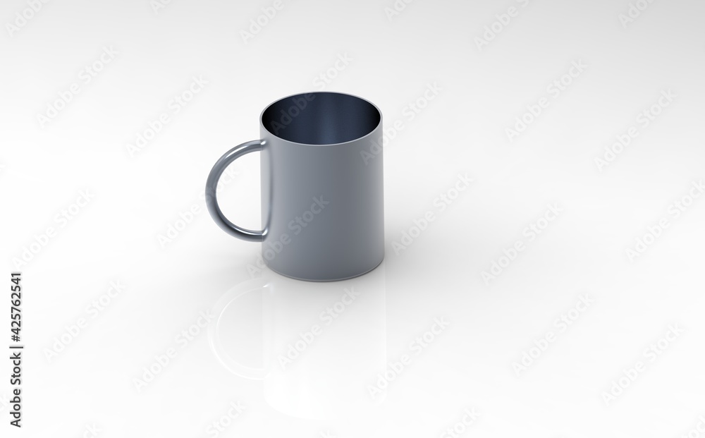 metal cup on a gray background. 3d image. 3d rendering