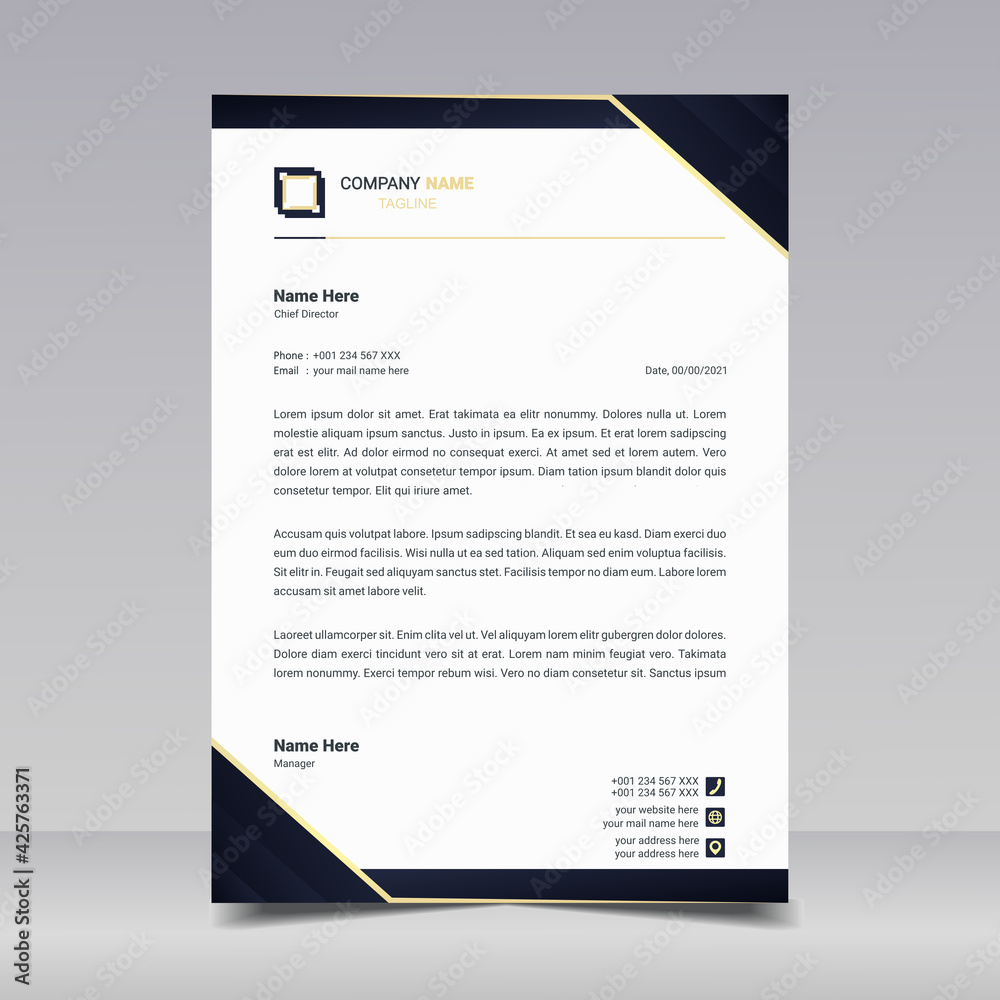 Obraz premium Letterhead design template. Creative and elegant modern business A4 letterhead template for your project design. Illustration vector