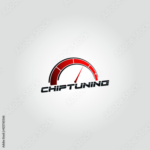 Red gradient car chip tuning vector logo design with grey background