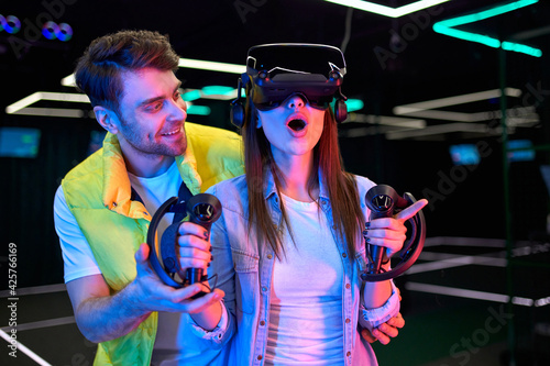 Couple in virtual reality space