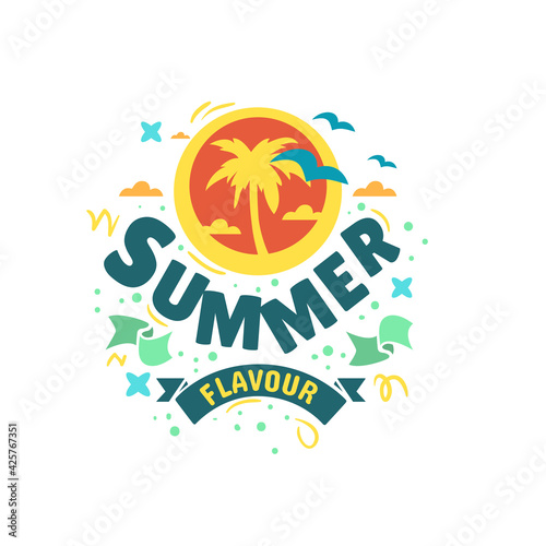 Summer summertime-themed illustration typographic design on a white background.