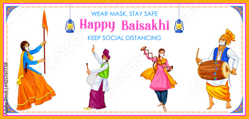 Happy Vaisakhi Punjabi spring harvest festival of Sikh celebration background