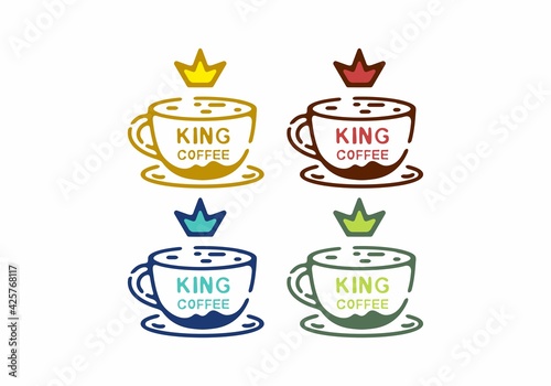 Colorful line art illustration of coffee and crown