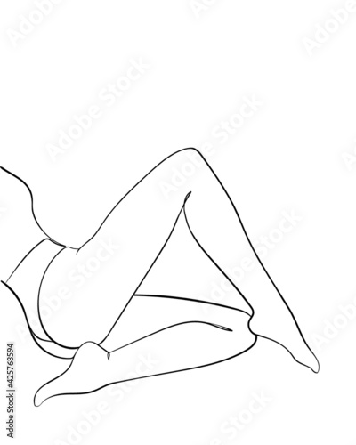 Black line silhouettes of female body in underwear. - Vector illustration