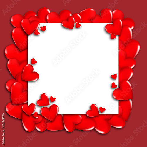 A card, an invitation for Valentine's Day. Background for a discount card with red hearts. Space for the text