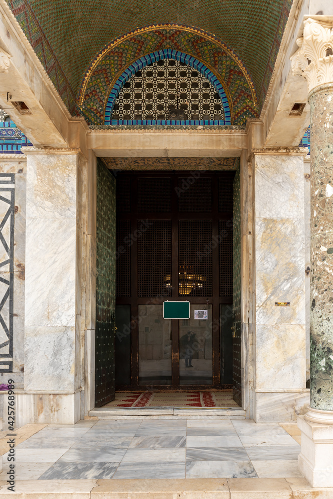 The main  entrance to the Dome of the Rock mosque on the Temple Mount in the Old Town of Jerusalem in Israel