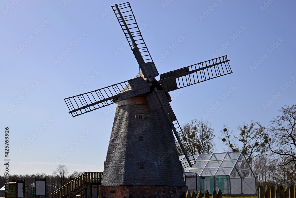 Windmill. A hundred-year-old Dutch windmill standing on a hill in Milewszczyzna in Podlasie, Poland
