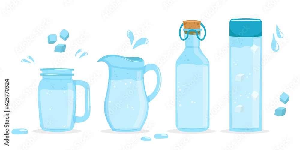 Bottles of water isolated on white background. Water bottles set. Vector illustration. Bottles of water isolated on white background. Water bottles set. Vector illustration.