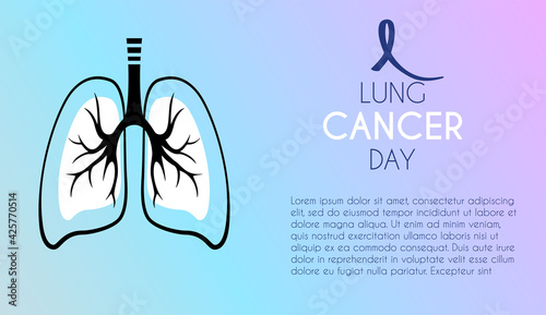 Lung Cancer Awareness horizontal banner with lung sign and blue ribbon sign. Web banner layout template. Vector design. Pulmonology theme. Respiratory medical diagnostics. Web banner layout template.